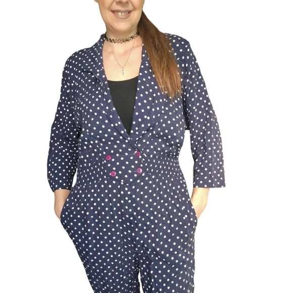 Joseph Ribcroff Polkadot 80s jumpsuit with Pockets Rayon - Picture 2 of 6